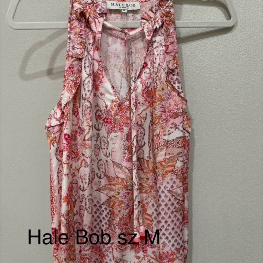 Hale Bob Orange and Pink Ruffled Tie Front Tank Top